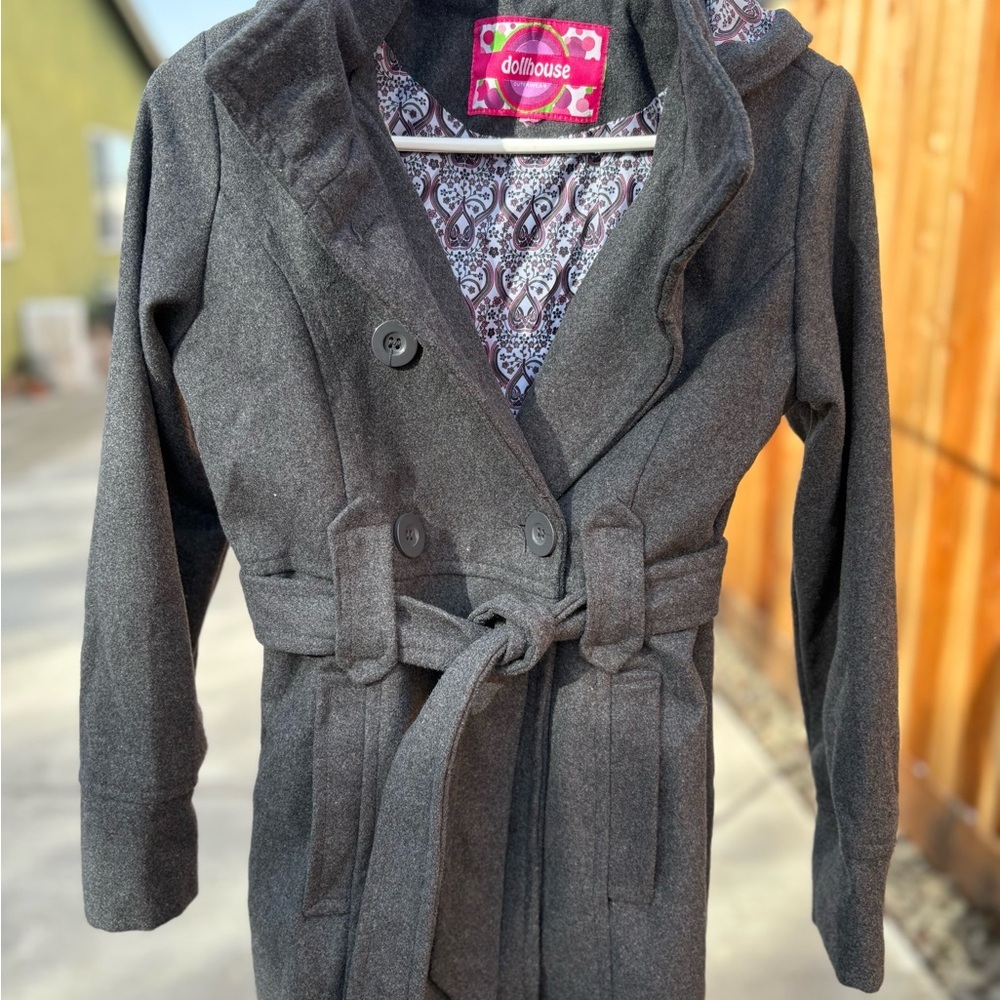 Dollhouse Charcoal Belted Trench Coat